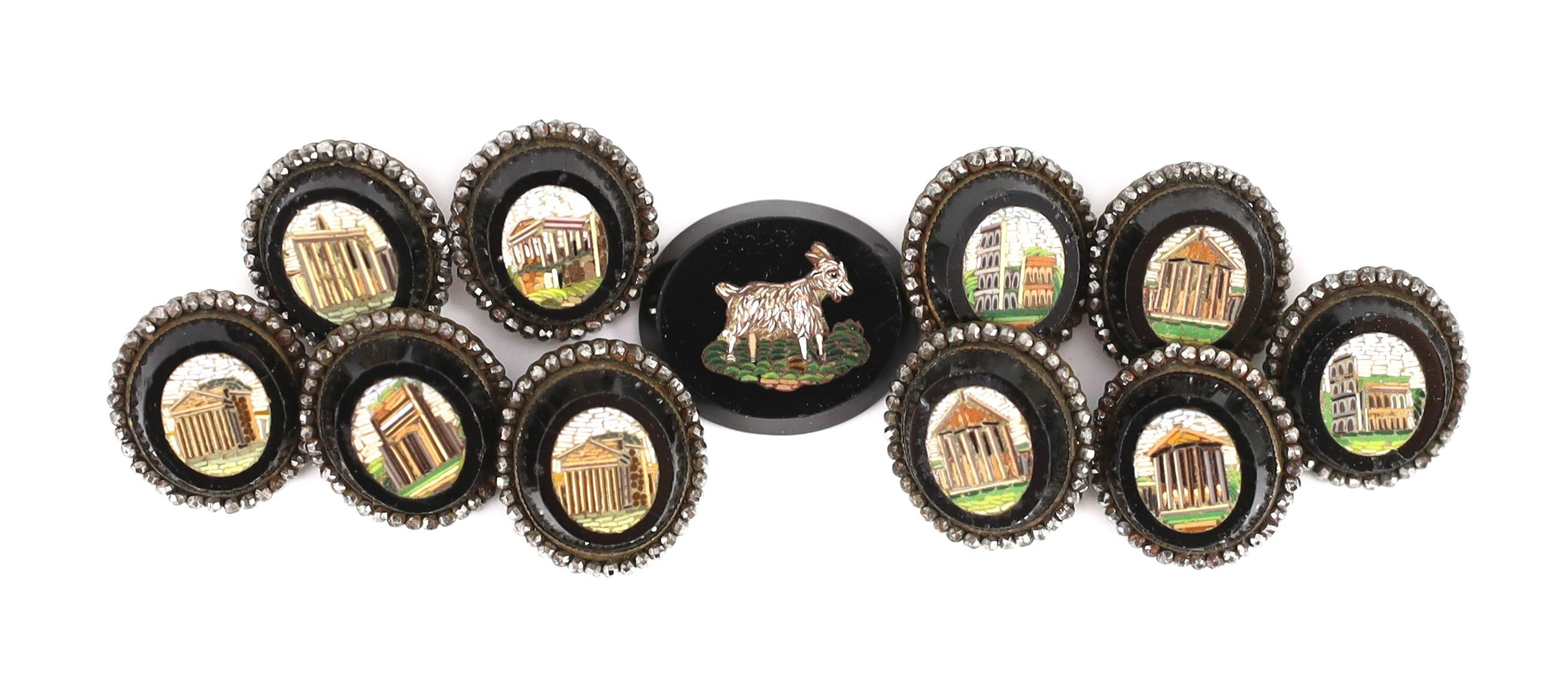 A set of ten 19th century Italian micro-mosaic buttons, 2.25 x 2cm